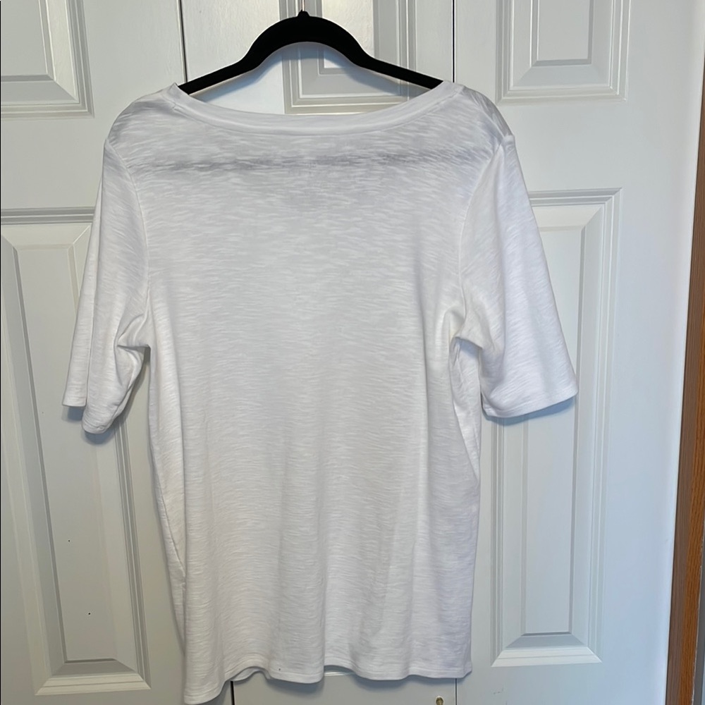 NWOT J. Jill White Pima Scoop-Neck Elbow-Sleeve Tee - Picture 2 of 7